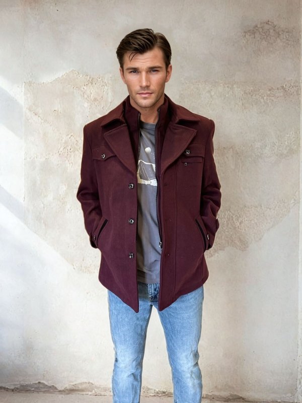 Autumn and Winter Double Collar Wool Overcoat