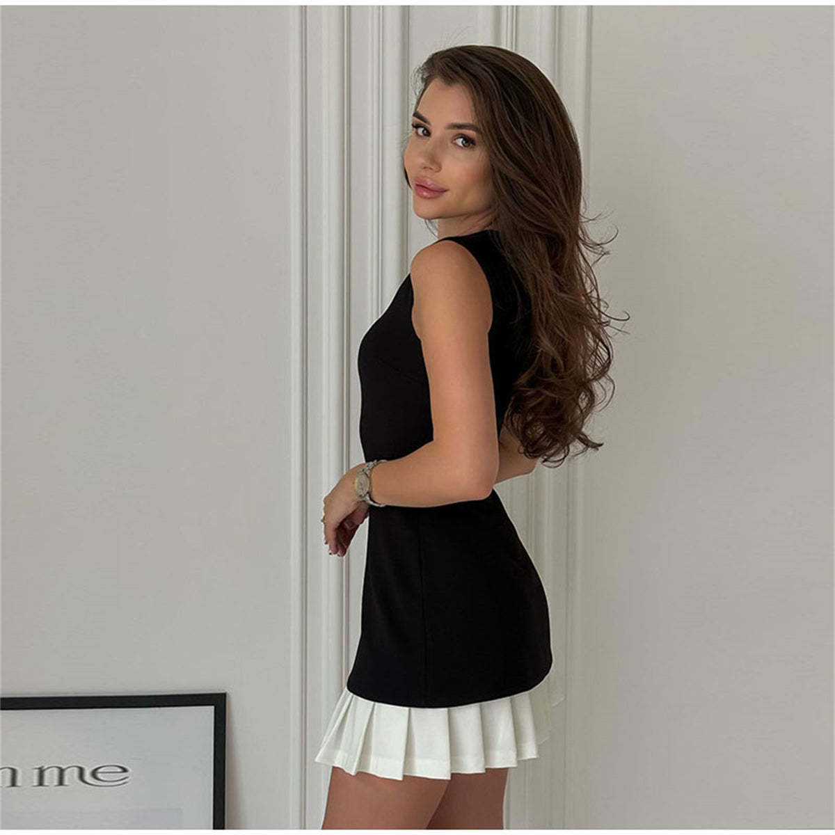 Pleated Hem Mini Dress