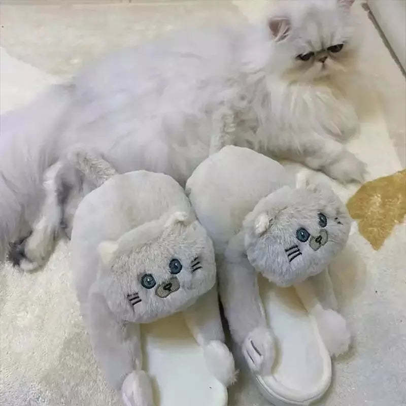 Unisex Home Slippers Indoor Warm Furry Anime Cats Slippers-gladdween