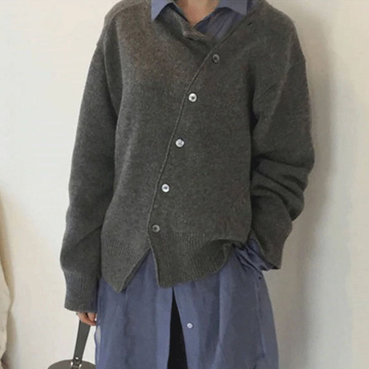 Cosy cashmere lookalike wrap cardigan with asymmetric button placket