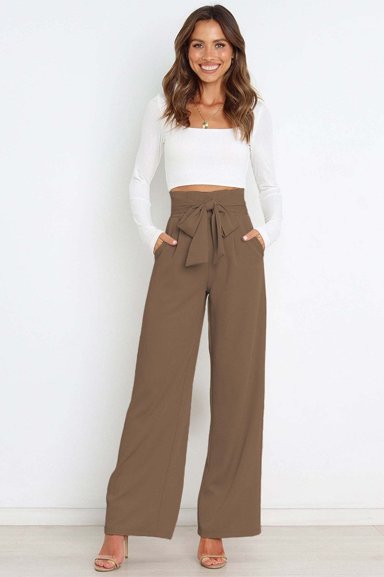 Maricel - casual tie-front loose straight long pants