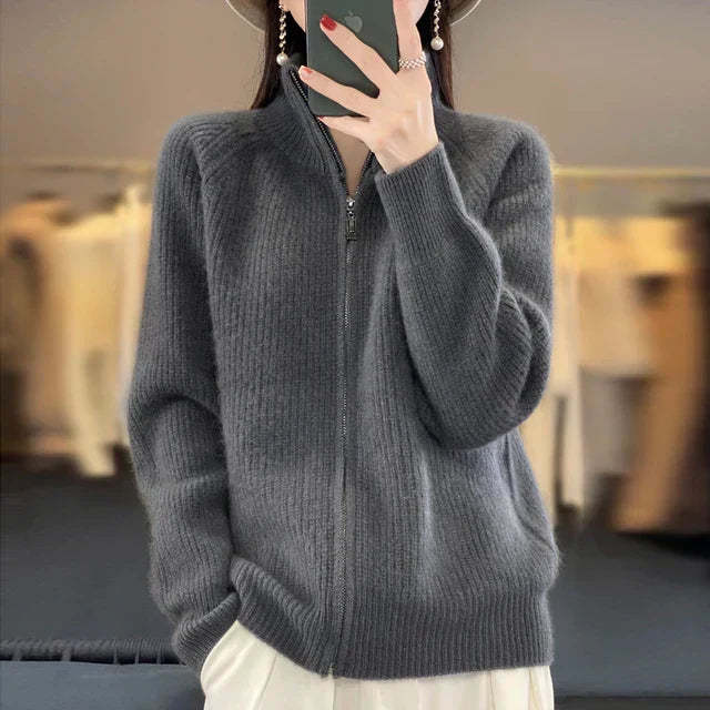 Wool cardigan with zip
