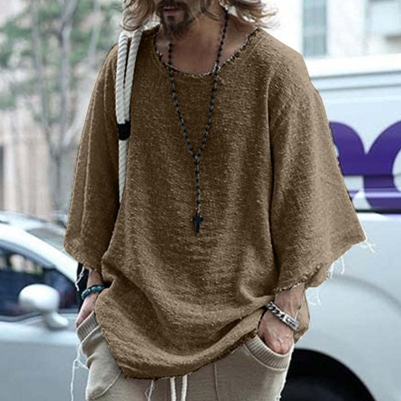 Men's Casual Loose Round Neck Raw Edge T-Shirt