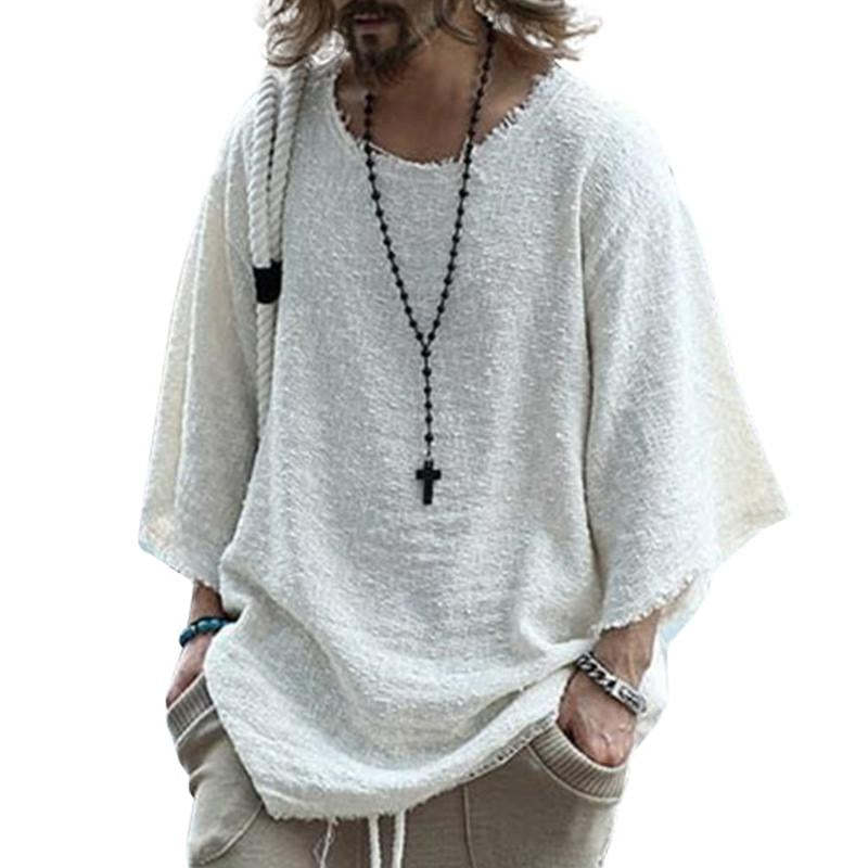 Men's Casual Loose Round Neck Raw Edge T-Shirt