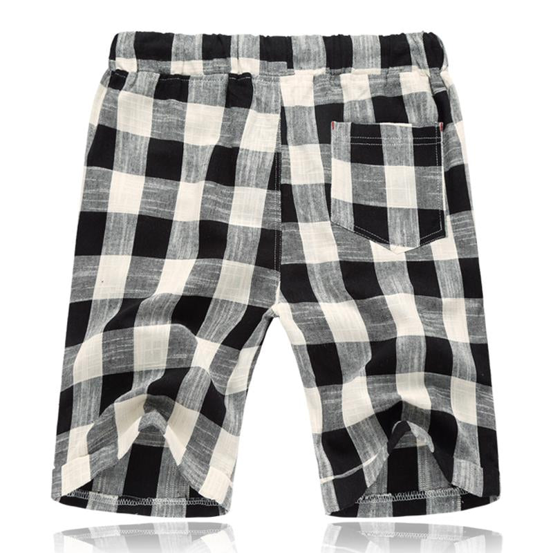 Men's Casual Cotton Linen Stripe Elastic Waist Straight Shorts