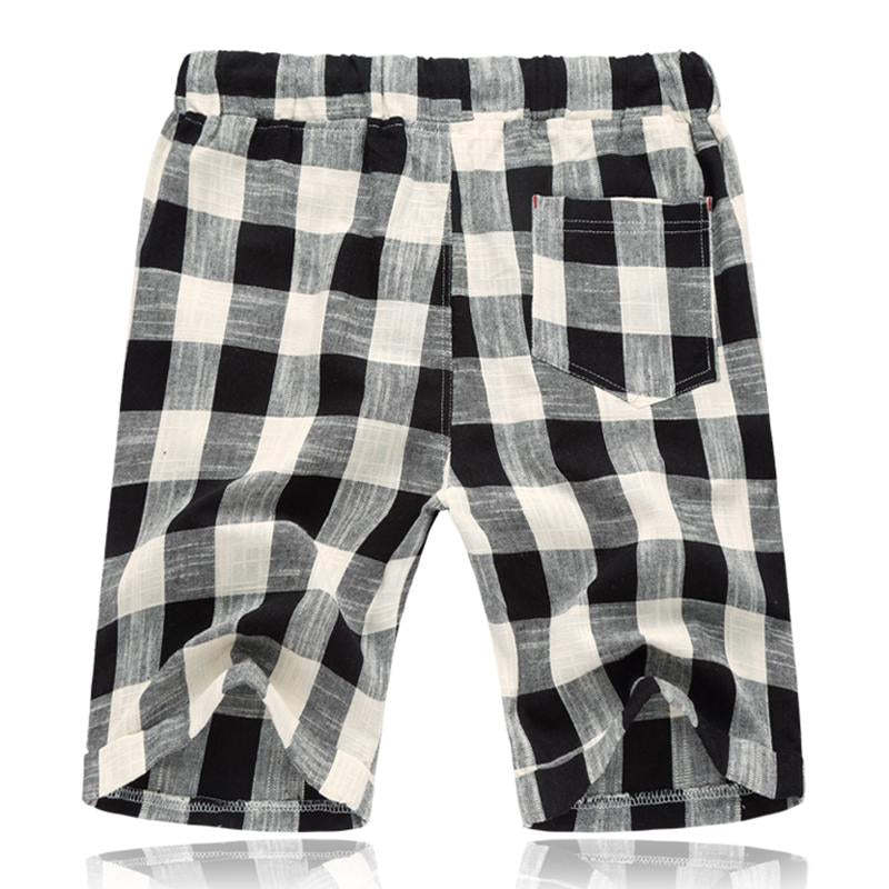Men's Casual Cotton Linen Stripe Elastic Waist Straight Shorts