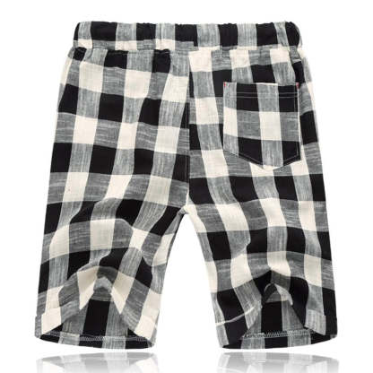 Men's Casual Cotton Linen Stripe Elastic Waist Straight Shorts