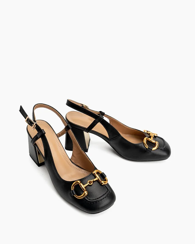 Compare Color Horsebit Thick Heel Slingback Loafers