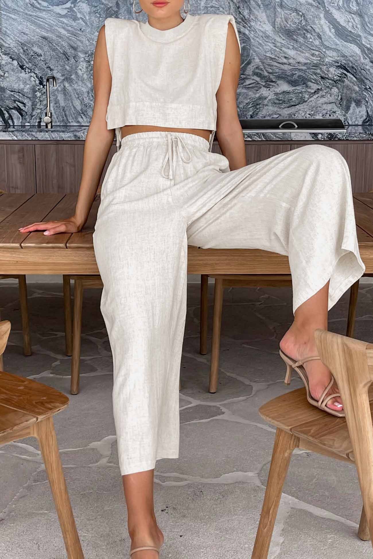 Marleen - shoulder pad sleeveless tops and trousers two-piece set