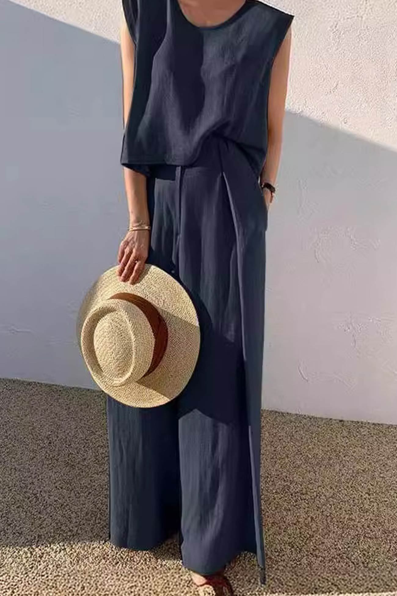 Kaiulani - round neck sleeveless top and wide leg pants set