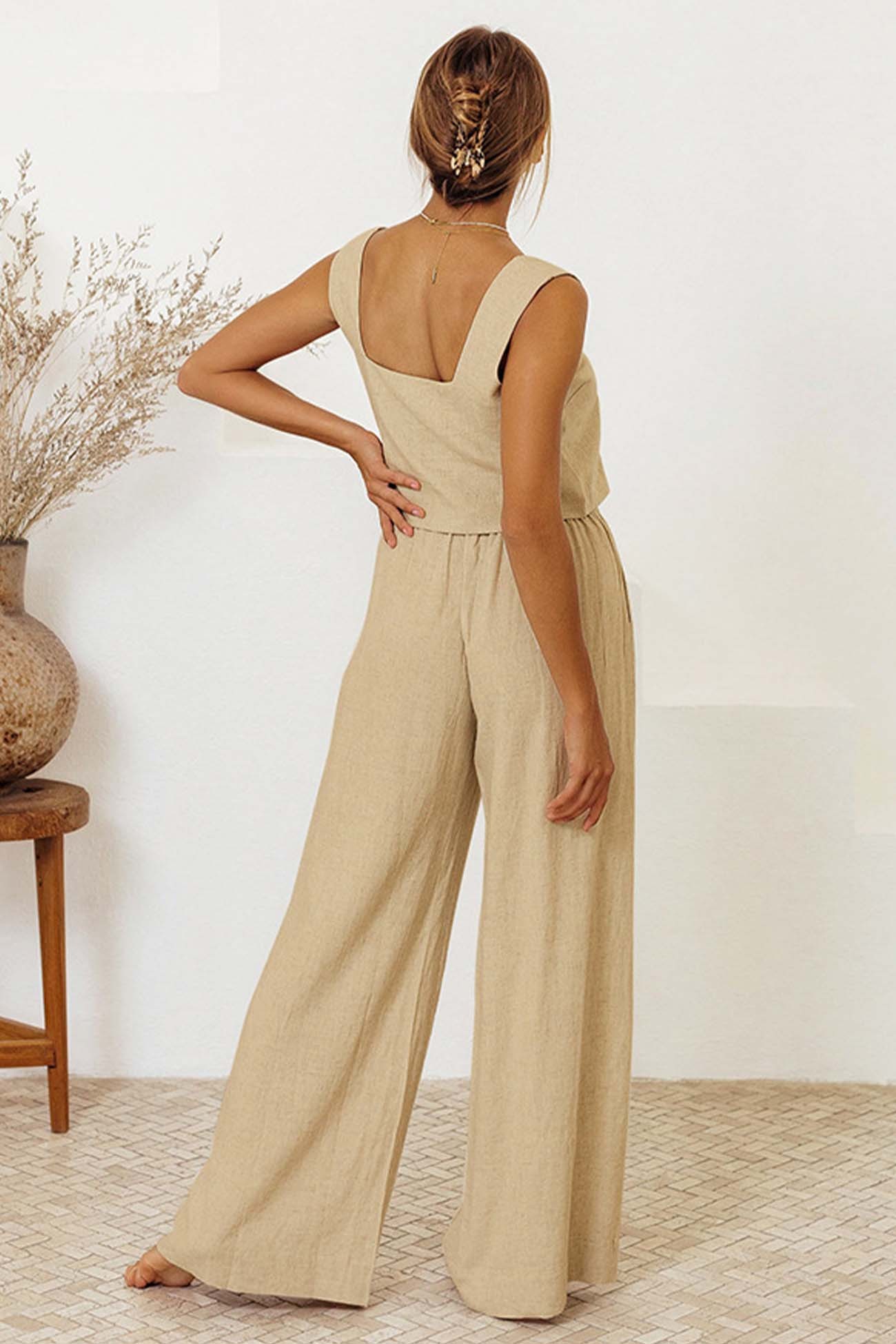 Anela - waist tie square neck pants set