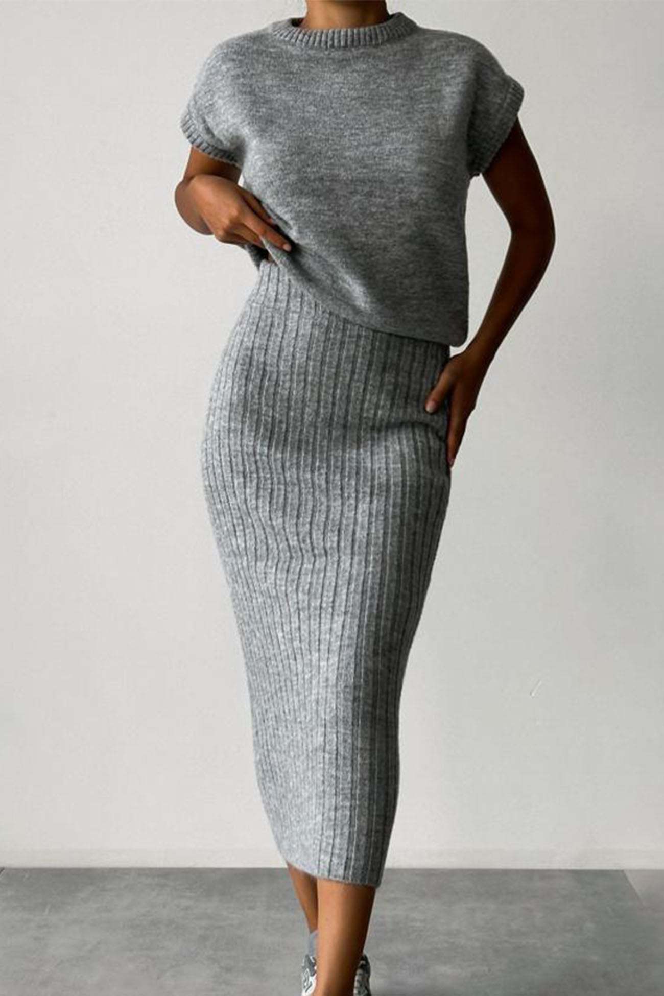 Dani - mock neck sleeveless knitted two-piece dress set