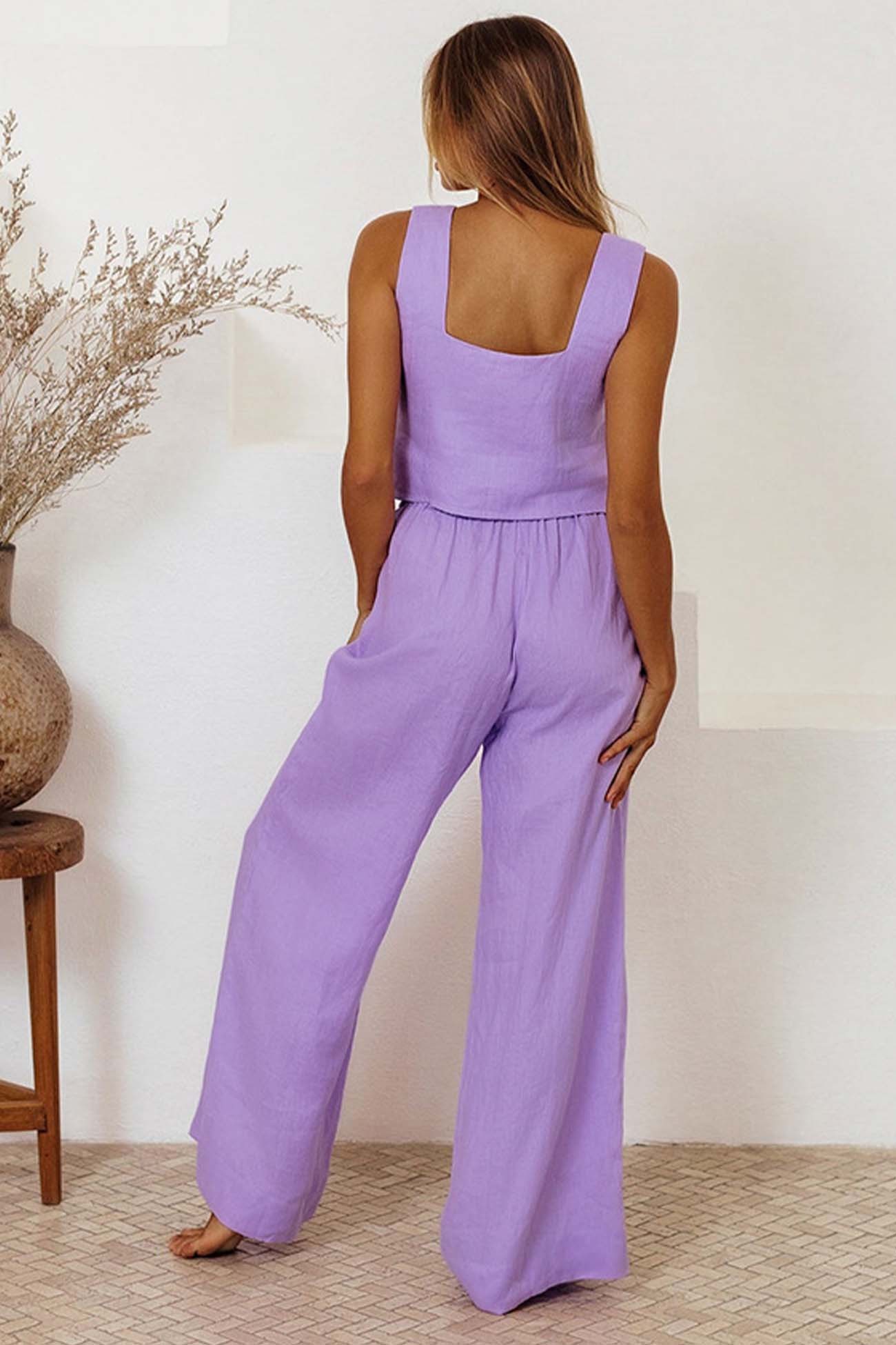 Anela - waist tie square neck pants set