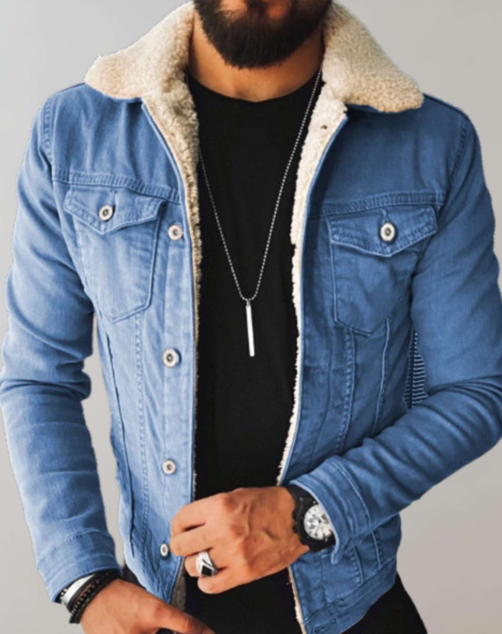 Denim Jacket with Fleece Collar
