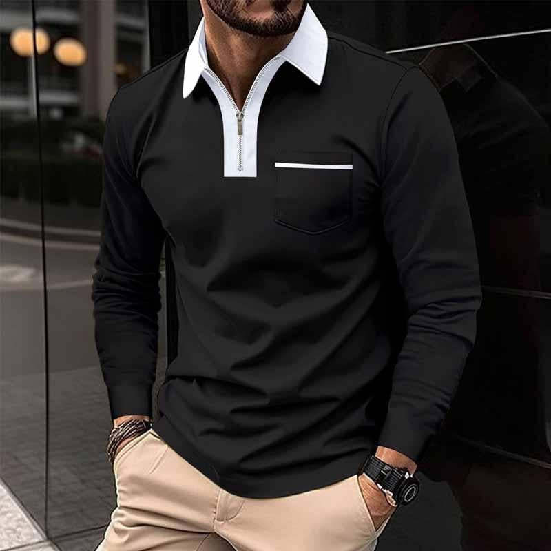 Men's Color Block Pocket Long Sleeve Shirt