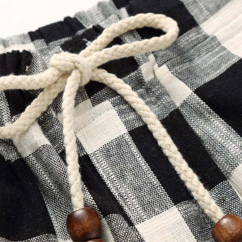 Men's Casual Cotton Linen Stripe Elastic Waist Straight Shorts