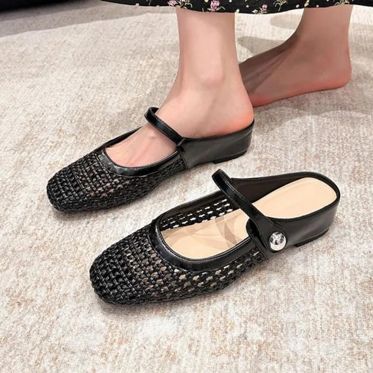 Women's Mary Jane Mules Woven Flat Slip On Shoes