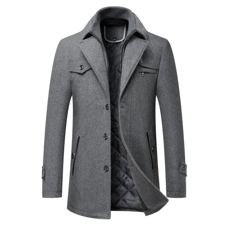 Autumn and Winter Double Collar Wool Overcoat