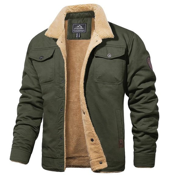 Men Fleece-Lined Cotton Cargo Casual Jacket