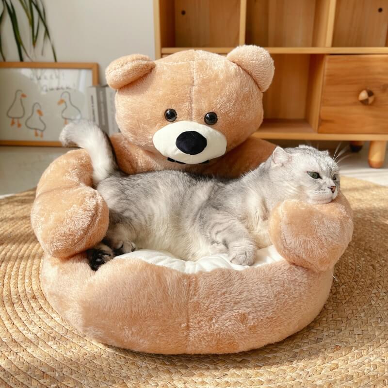 Cute Detachable Cuddle Teddy  Bear Cat Bed