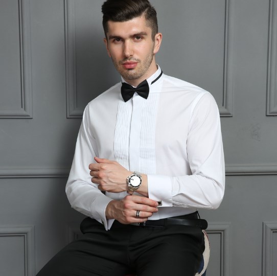 Wingtip Collar Tuxedo Shirt with Bow Tie Men's Formal Wedding & Event Wear