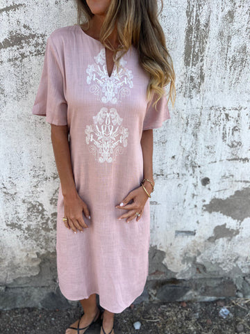 Vintage Ethnic Style Printed Long Sleeve Cotton And Linen Dress
