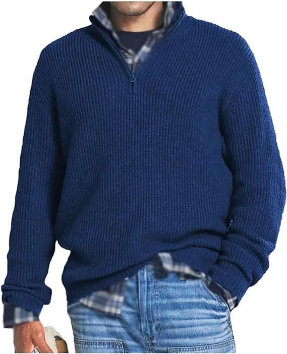 Men's cashmere business casual jumper with zip fastening