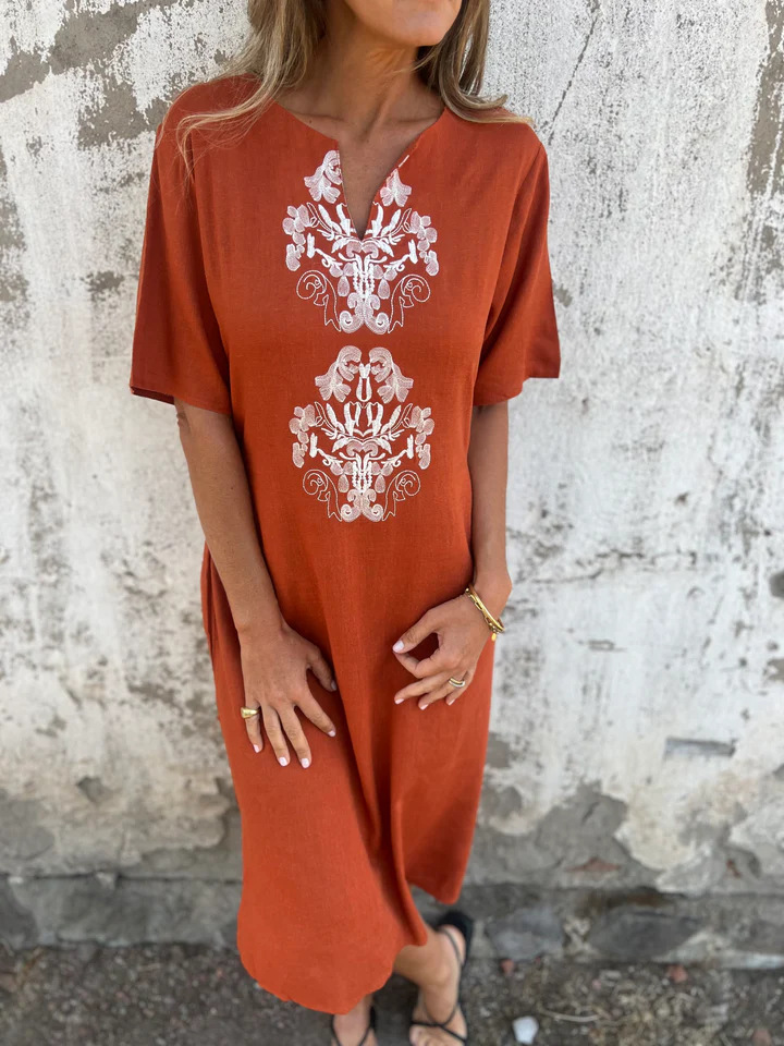 Vintage Ethnic Style Printed Long Sleeve Cotton And Linen Dress