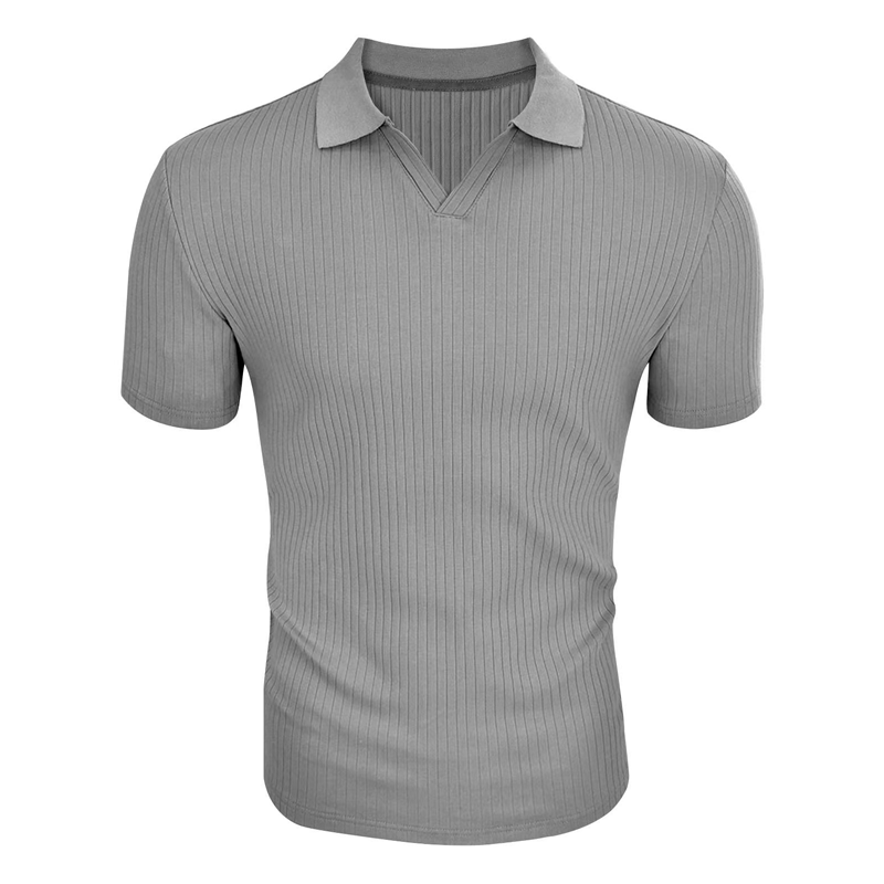 Men's Solid Striped Lapel Short Sleeve Shirt