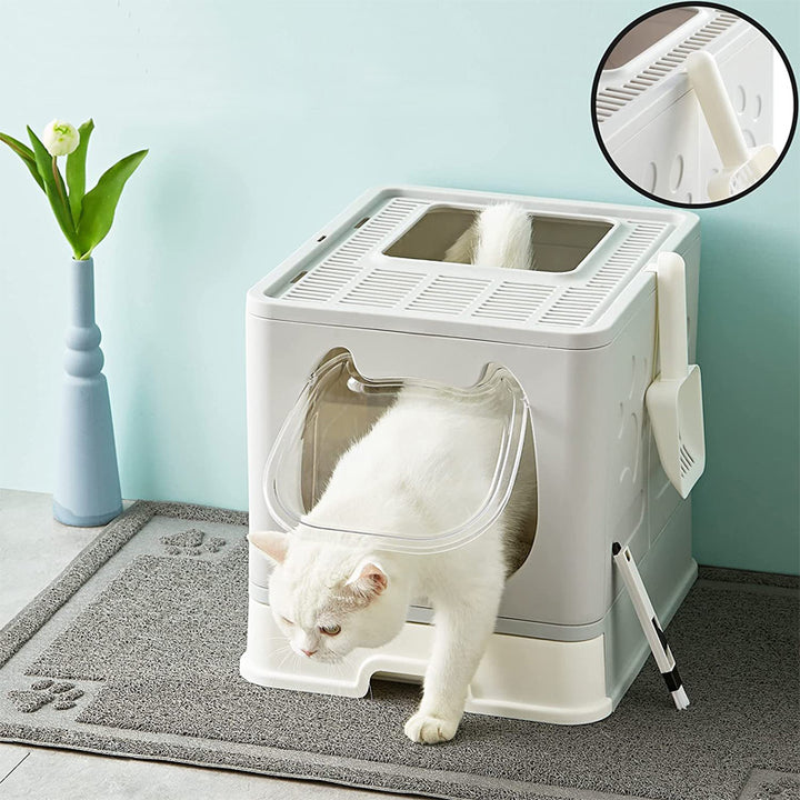 Foldable Enclosed Litter Box for Cats with Anti-Tracking Lid