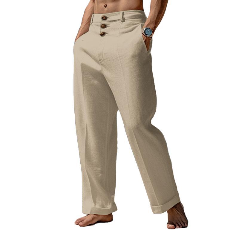 Men's Solid Loose Three Buttons Waist Casual Pants