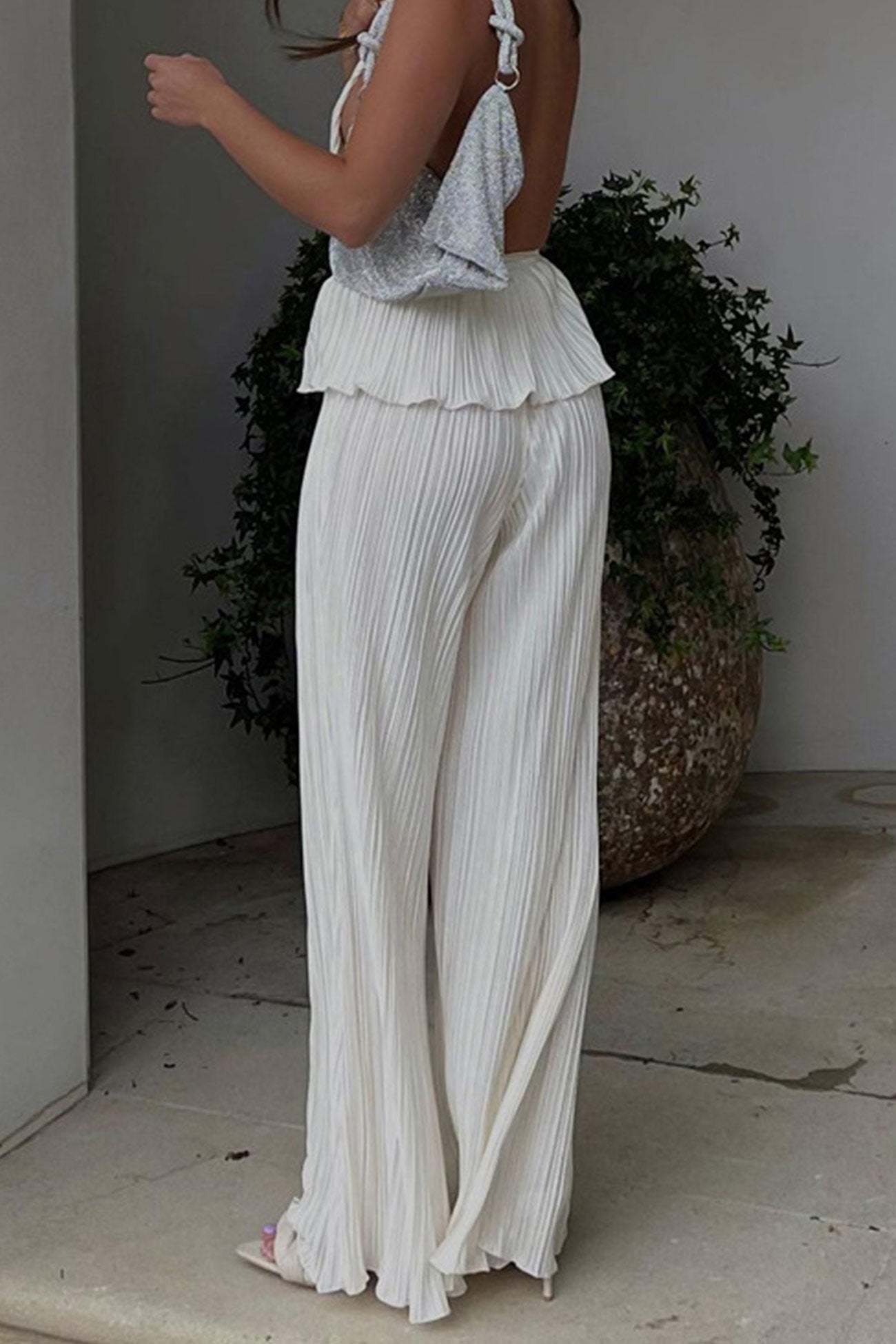 Praisel - pleated halter tops long pants set