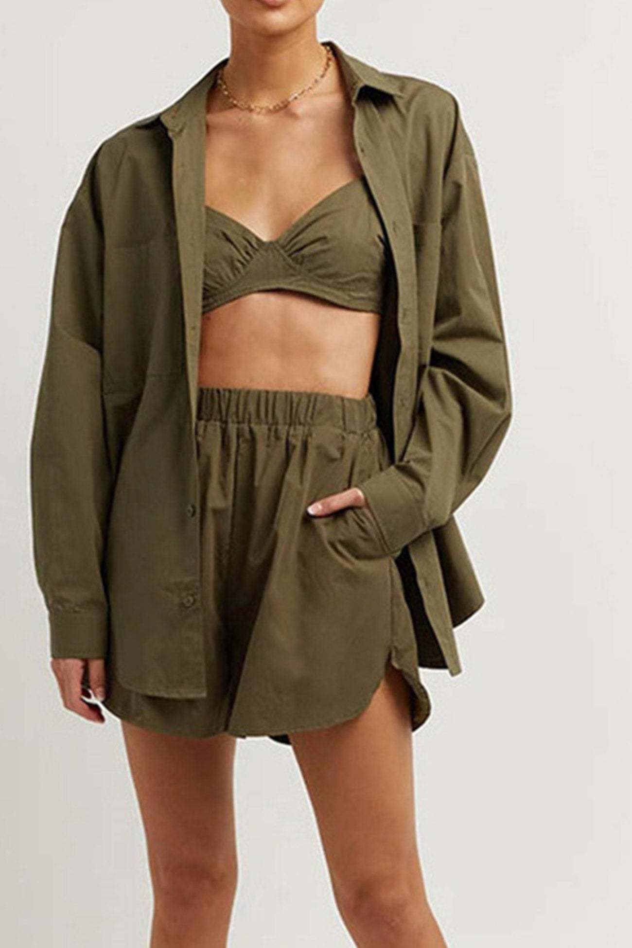 Melissa - long sleeve shirt vest three-piece shorts set