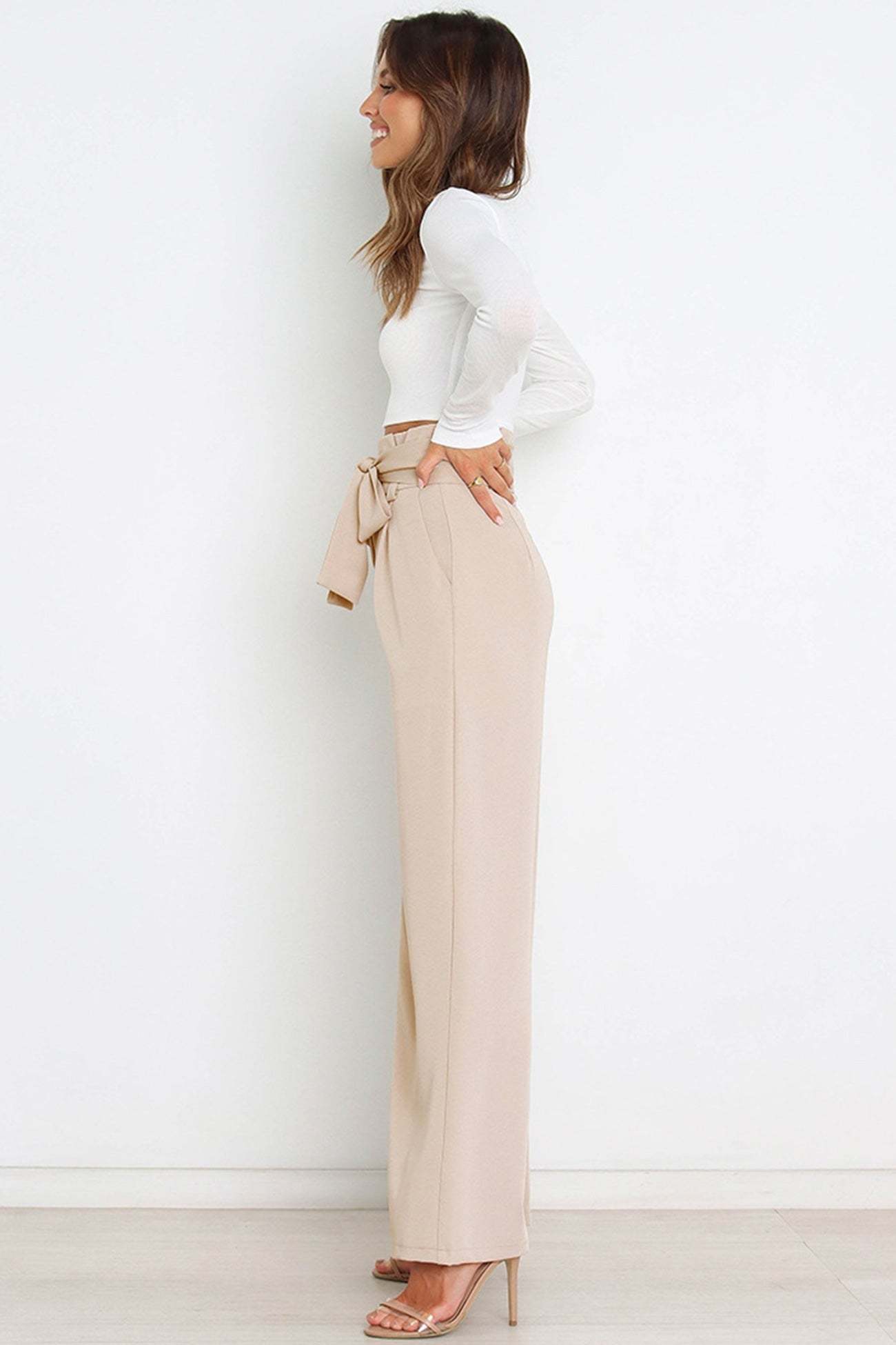 Maricel - casual tie-front loose straight long pants