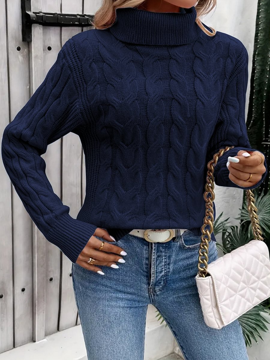 Autumn Cable Knit Women's Turtleneck Sweater