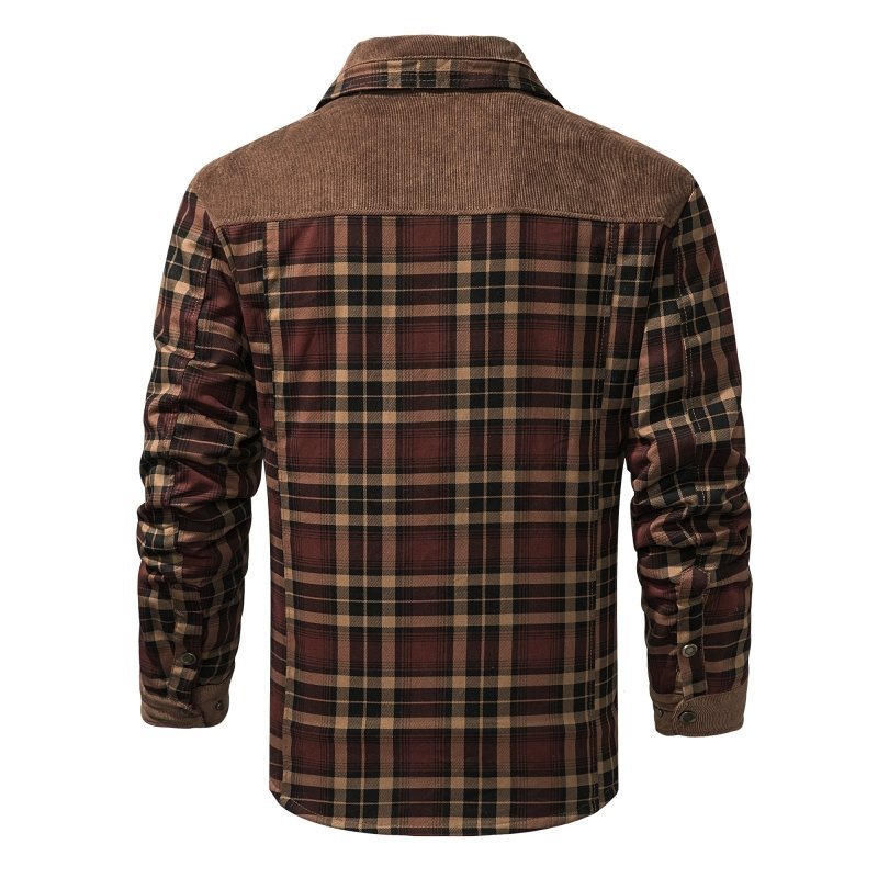 Men's Fleece Plaid Long-Sleeved Jacket