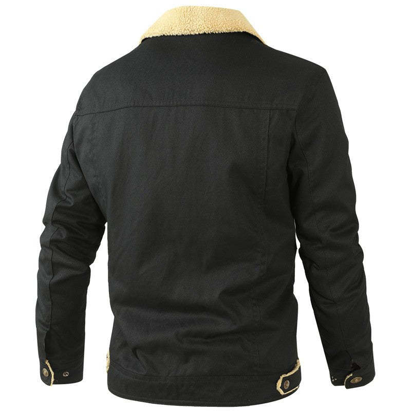Men Fleece-Lined Cotton Cargo Casual Jacket