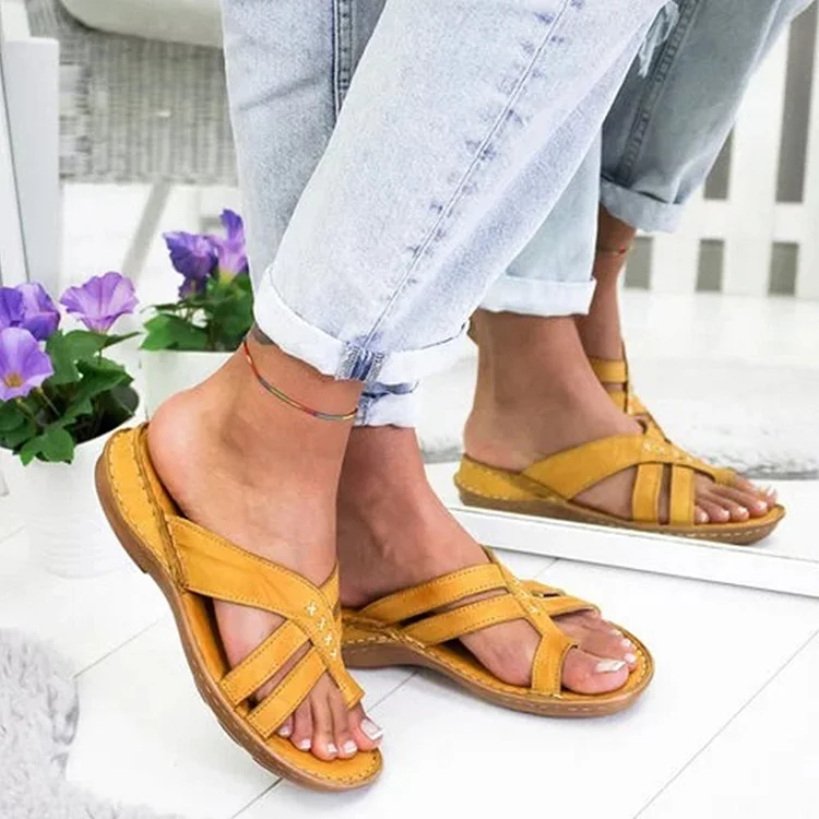 Women Casual Comfy Toe Ring Criss-Cross Sandals Shoes