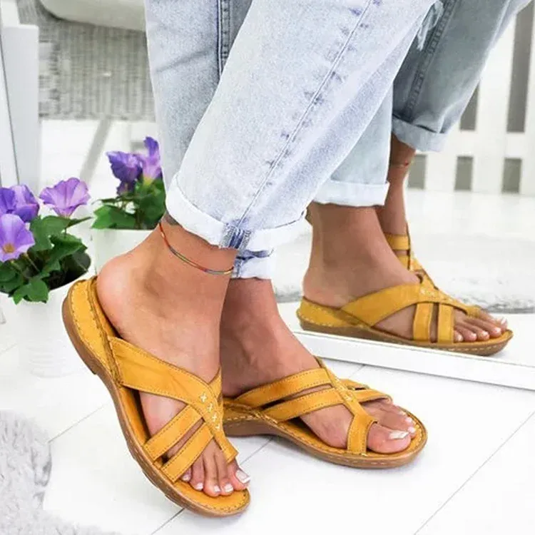 Women Casual Comfy Toe Ring Criss-Cross Sandals Shoes