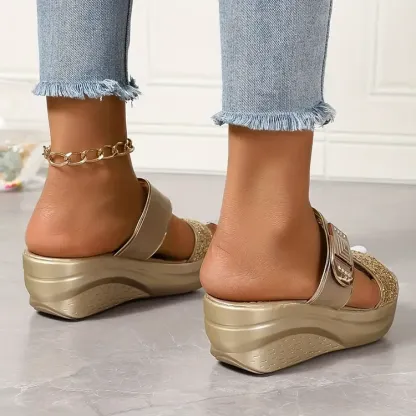 Fleekcomfy Glitter Double Strap Arch Support Wedge Sandals