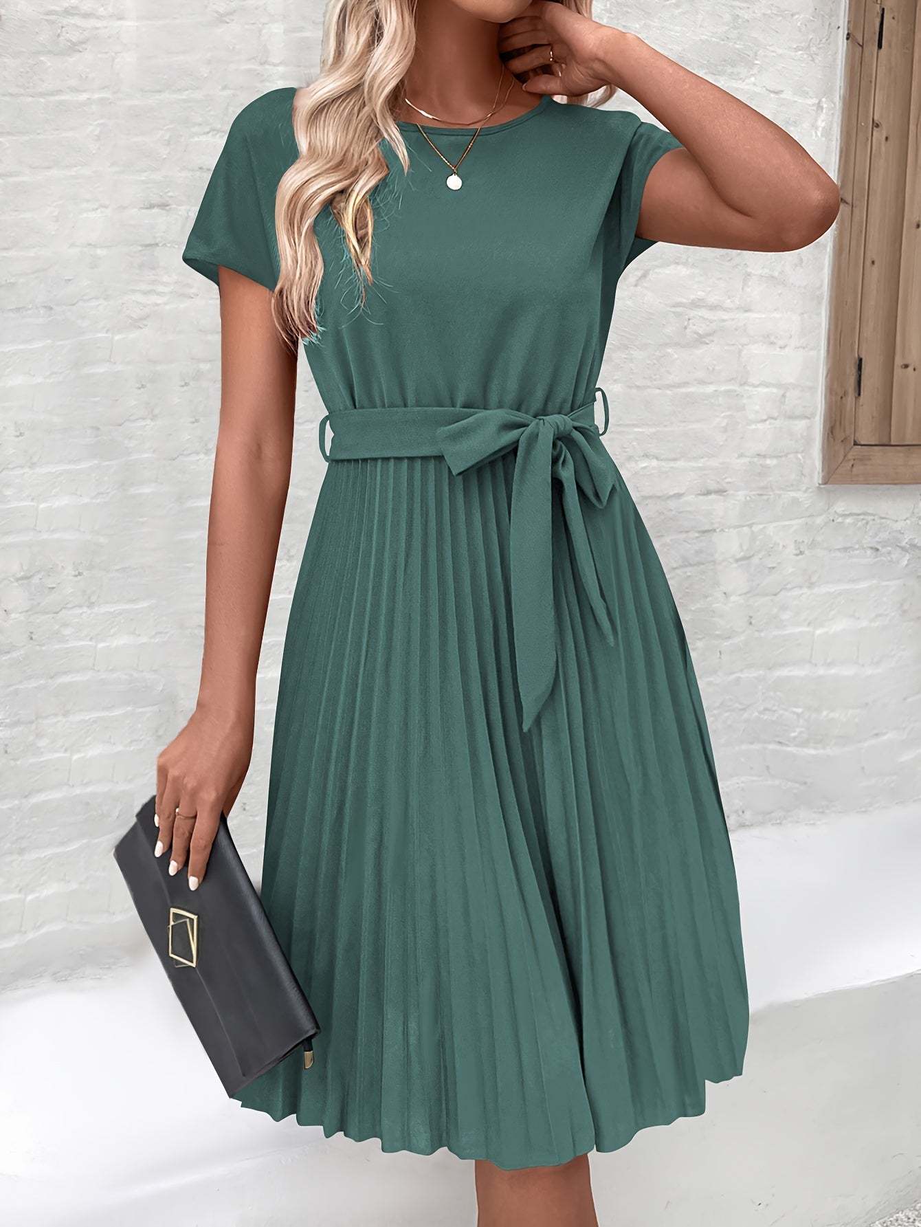 Round Neck Pleated Dress