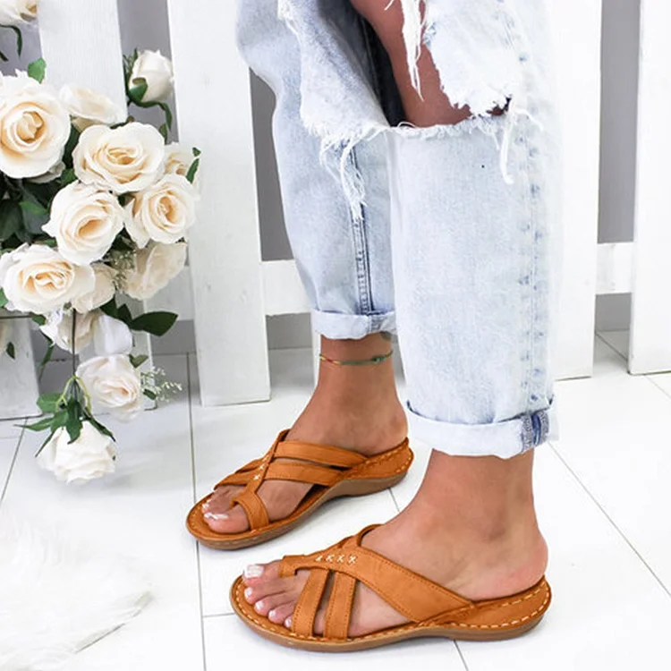 Women Casual Comfy Toe Ring Criss-Cross Sandals Shoes
