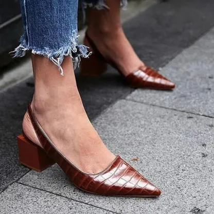 Women's Slingback Pointed Toe Chunky Low Heels Sandals Wedding Heel Formal Fashion Heels