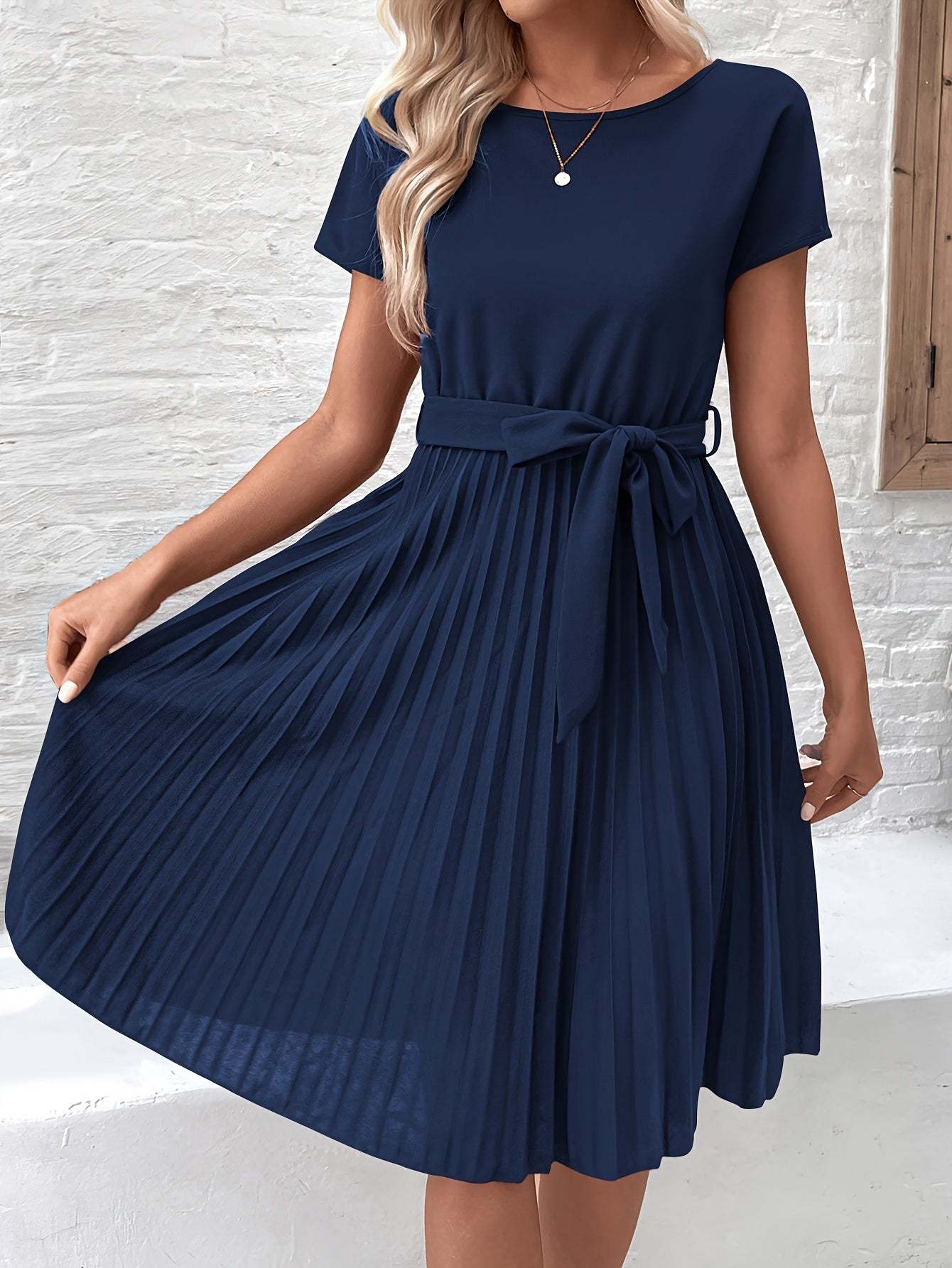 Round Neck Pleated Dress