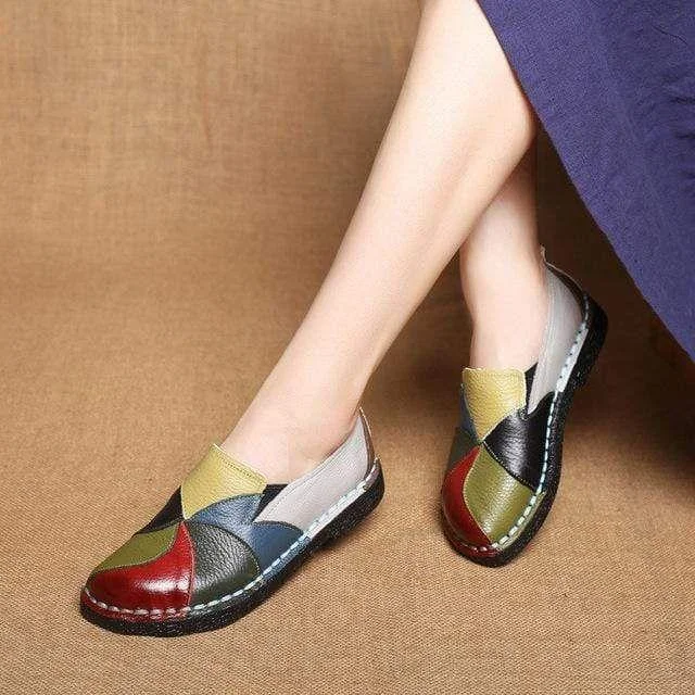 Women Loafers Patches Stitching Flat Shoes Woman Summer Flats Soft Candy Colors Genuine Leather Moccasins Loafers