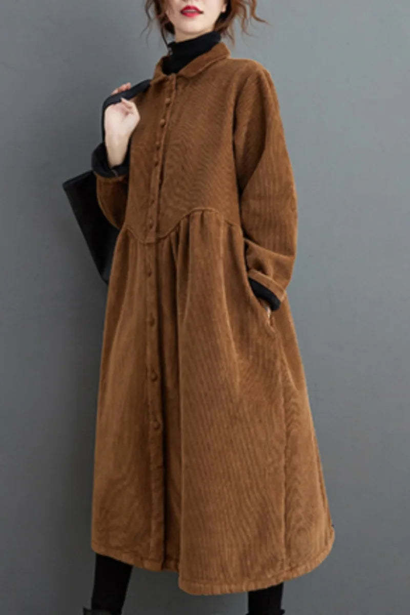 Oversized Corduroy Button Fleece Lined Coat 