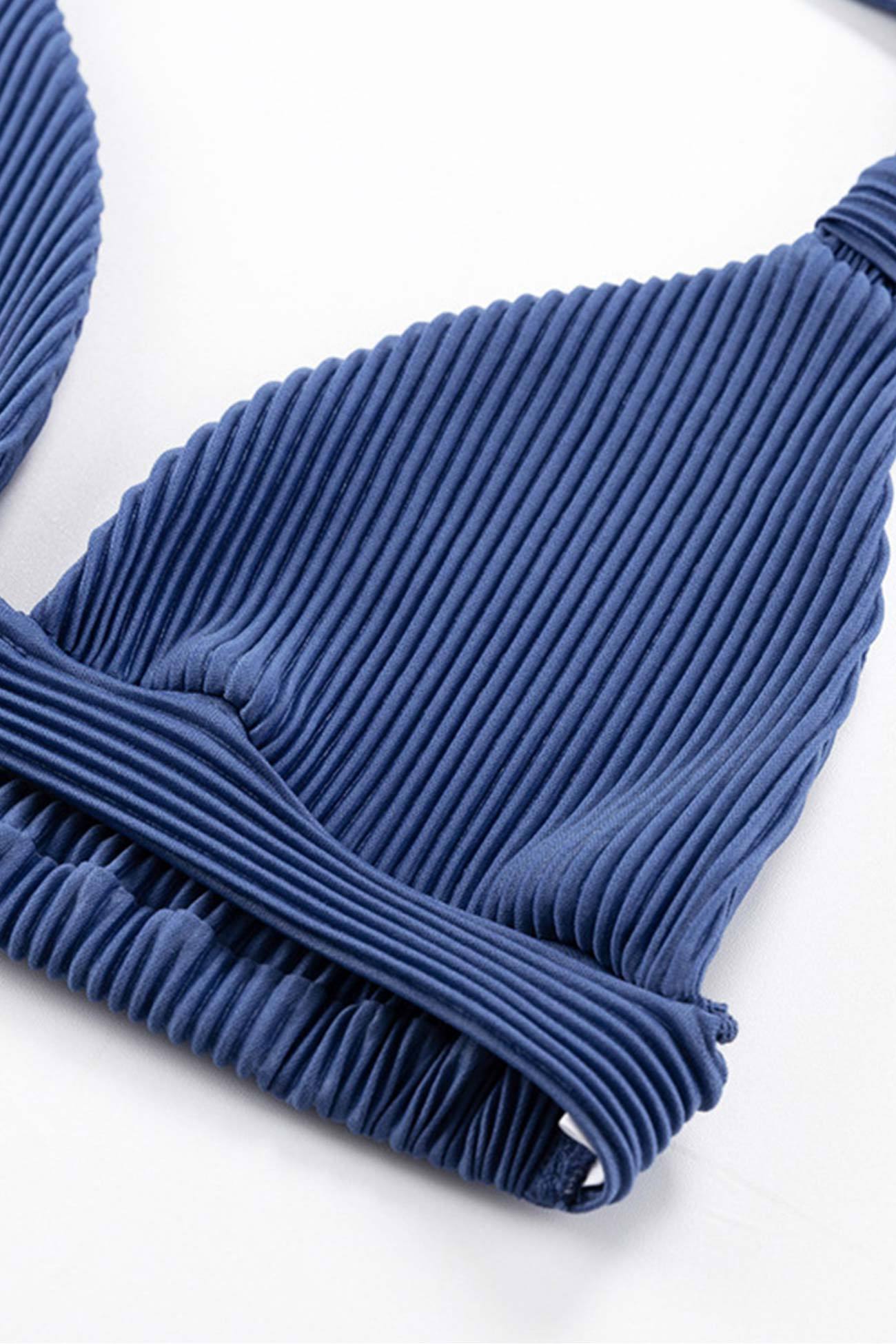 Delaney - blue hoodie halter vest three-piece pants set