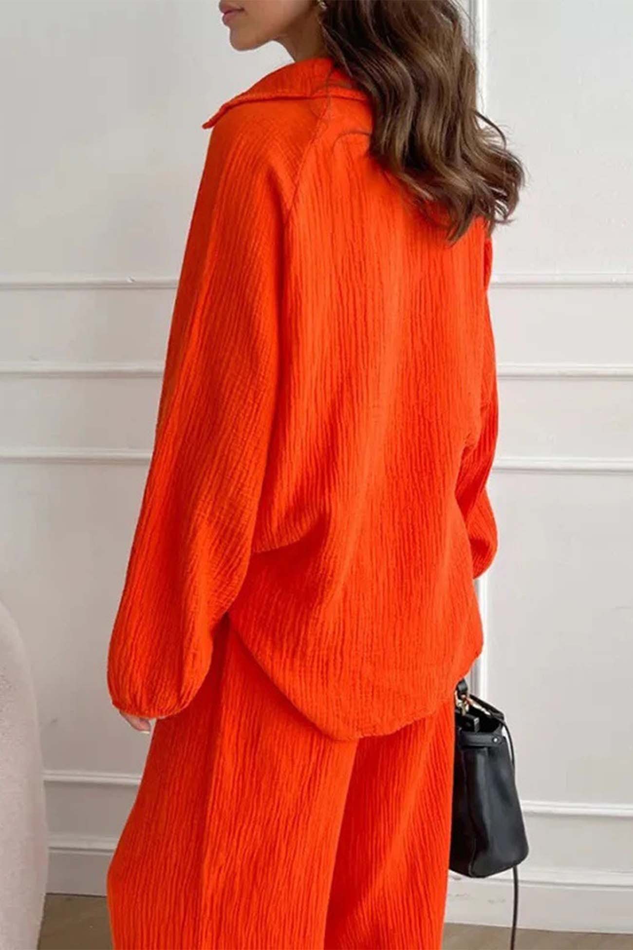 Neri - lapel drawstring wide leg pants two-piece set