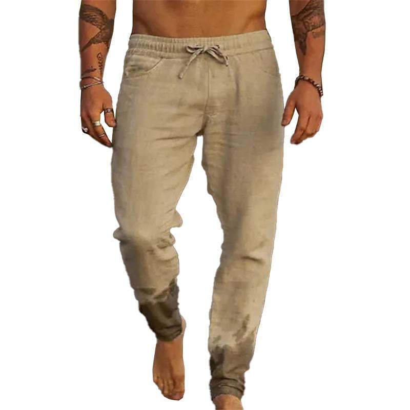 Men's Casual Solid Color Drawstring Elastic Waist Loose Beach Pants