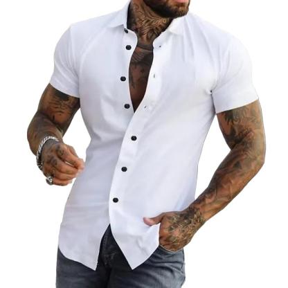 Men's Solid Lapel Short Sleeve Sports Fitness Shirt